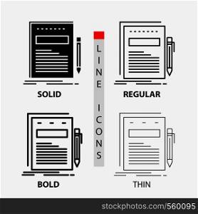 Business, document, file, paper, presentation Icon in Thin, Regular, Bold Line and Glyph Style. Vector illustration. Vector EPS10 Abstract Template background