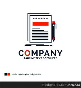 Business, document, file, paper, presentation Logo Design. Blue and Orange Brand Name Design. Place for Tagline. Business Logo template.