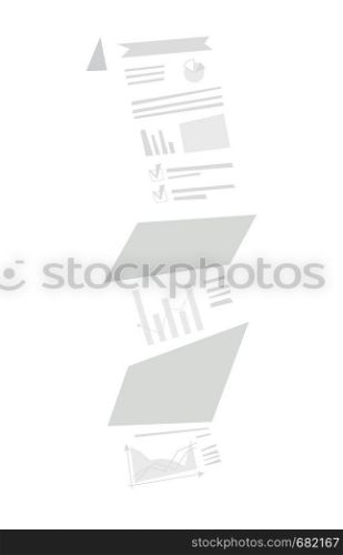 Business document with graphs and charts vector cartoon illustration isolated on white background.. Business document with charts vector illustration.
