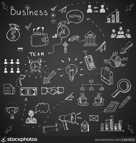 Business doodles, chalk on blackboard. Vector eps10 illustration
