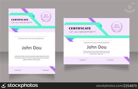 Business economics certificate design template set. Vector diploma with customized copyspace and borders. Printable document for awards and recognition. Syncopate, Poller One, Arial Regular fonts used. Business economics certificate design template set