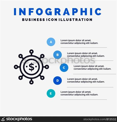 Business, Economics, Global, Modern Line icon with 5 steps presentation infographics Background