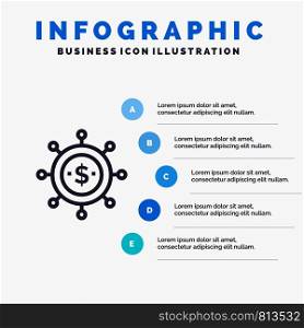 Business, Economics, Global, Modern Line icon with 5 steps presentation infographics Background