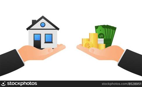 Business economy symbol. House compare coins. Business vector icon. Vector illustration. Financial investment.. Business economy symbol. House compare coins. Business vector icon. Vector illustration. Financial investment