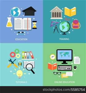 Business education concept training tutorial reading discussion online flat icons set isolated vector illustration