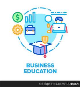 Business Education Courses Vector Icon Concept. Online Business Educational Training And College Graduation, E-learning And Studying Financial Lesson Or Company Working Process Color Illustration. Business Education Courses Vector Concept Color