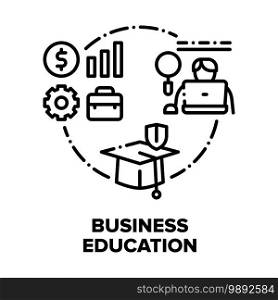 Business Education Courses Vector Icon Concept. Online Business Educational Training And College Graduation, E-learning And Studying Financial Lesson Or Company Working Process Black Illustration. Business Education Courses Vector Concept Black Illustration