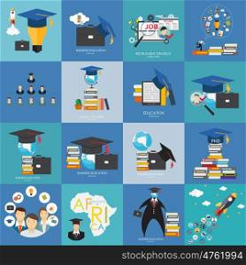 Business Education Flat Concept Set. Trends and Innovation in Education. Vector Illustration EPS10. Business Education Concept. Trends and innovation in education.