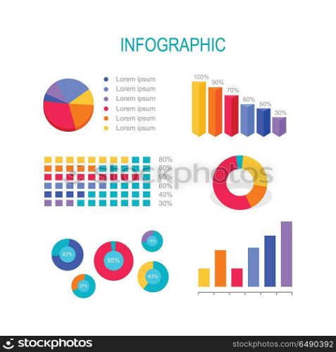 Business Education Infographic. Bar Column Graphs. Business education infographic. Bar or column graphs diagrams isolated. Editable items in flat style. Successful team training, presentation data and information, chart for study. Vector illustration
