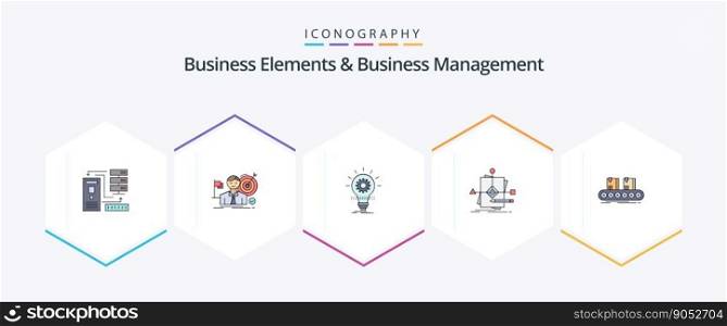 Business Elements And Business Managment 25 FilledLine icon pack including foretelling. algorithm. market. light. idea