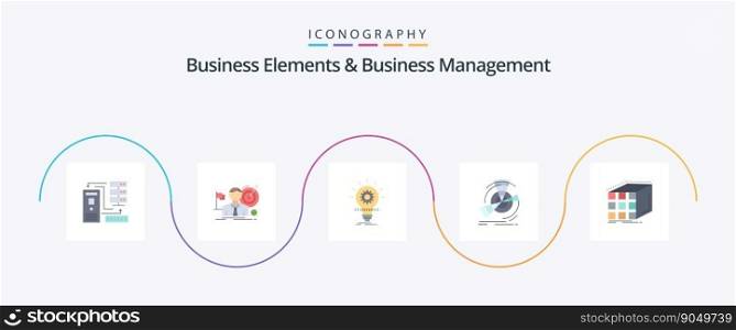 Business Elements And Business Managment Flat 5 Icon Pack Including performance. data. market. light. idea
