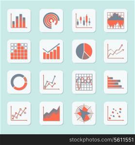 Business elements progress growth trends charts diagrams and graphs icons set isolated vector illustration