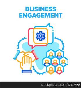 Business Engagement Project Vector Icon Concept. Business Engagement In Video Call Conference With Partners Or Company Employees, Discussing About Working Process Or Planning Color Illustration. Business Engagement Project Vector Concept Color