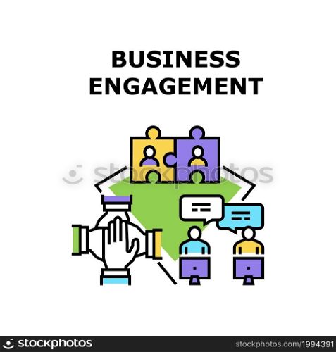 Business Engagement Vector Icon Concept. Business Engagement And Relationship With Partner, Teamwork And Communication With With Employee And Colleague. Team Work And Occupation Color Illustration. Business Engagement Concept Color Illustration
