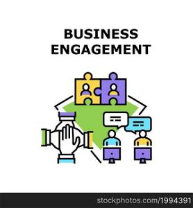 Business Engagement Vector Icon Concept. Business Engagement And Relationship With Partner, Teamwork And Communication With With Employee And Colleague. Team Work And Occupation Color Illustration. Business Engagement Concept Color Illustration