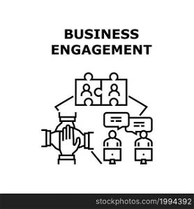 Business Engagement Vector Icon Concept. Business Engagement And Relationship With Partner, Teamwork And Communication With With Employee And Colleague. Team Work And Occupation Black Illustration. Business Engagement Concept Black Illustration
