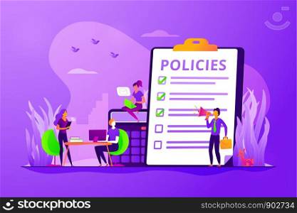 Business ethics. Corporate governance. Regulations compliance. Business rules, main company policy, business regulation, IT business analysis concept. Vector isolated concept creative illustration. Business rule concept vector illustration