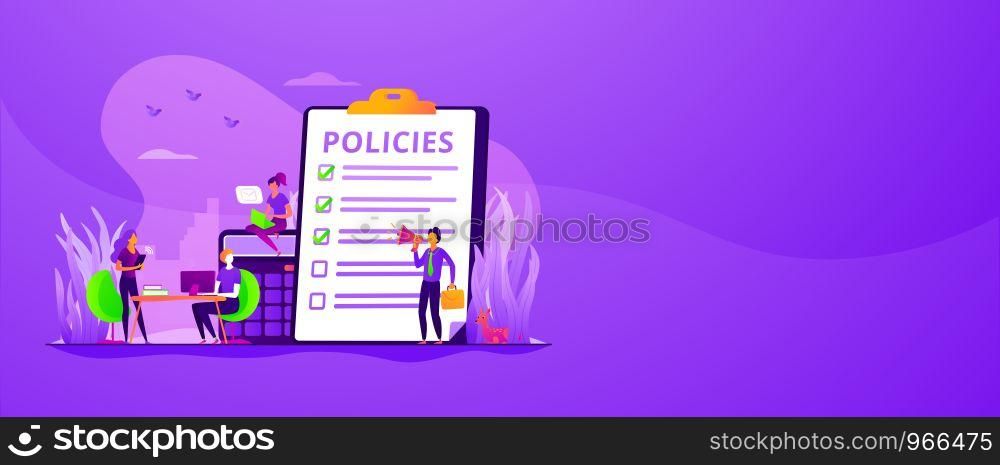 Business ethics. Corporate governance. Regulations compliance. Business rules, main company policy, business regulation, IT business analysis concept. Header or footer banner template with copy space.. Business rule web banner concept
