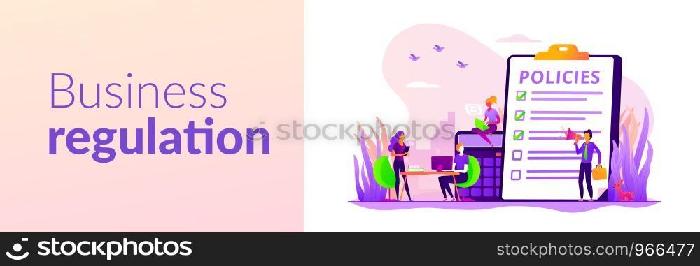 Business ethics. Corporate governance. Regulations compliance. Business rules, main company policy, business regulation, IT business analysis concept. Header or footer banner template with copy space.. Business rule web banner concept