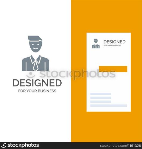 Business, Executive, Job, Man, Selection Grey Logo Design and Business Card Template