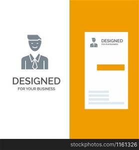 Business, Executive, Job, Man, Selection Grey Logo Design and Business Card Template