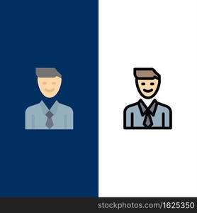 Business, Executive, Job, Man, Selection Icons. Flat and Line Filled Icon Set Vector Blue Background