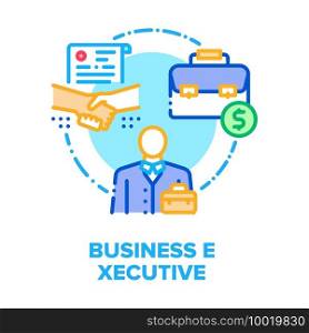 Business Executive Worker Vector Icon Concept. Executive Businessman Have Successful Meeting With Partner And Signing Contract, Manager Organization And Perfect Work Color Illustration. Business Executive Worker Vector Concept Color