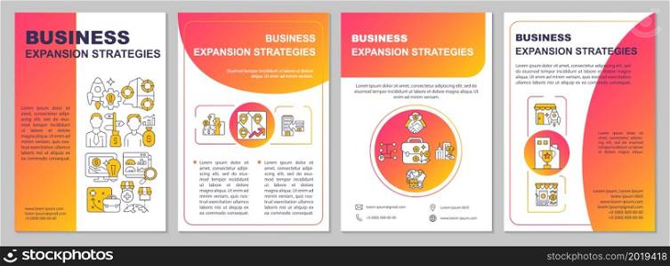 Business expansion strategies red brochure template. Flyer, booklet, leaflet print, cover design with linear icons. Vector layouts for presentation, annual reports, advertisement pages. Business expansion strategies red brochure template