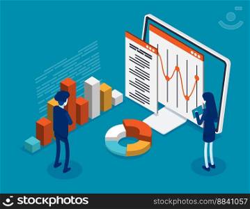 Business expert team for data analysis. Isometric business analytics and management concept