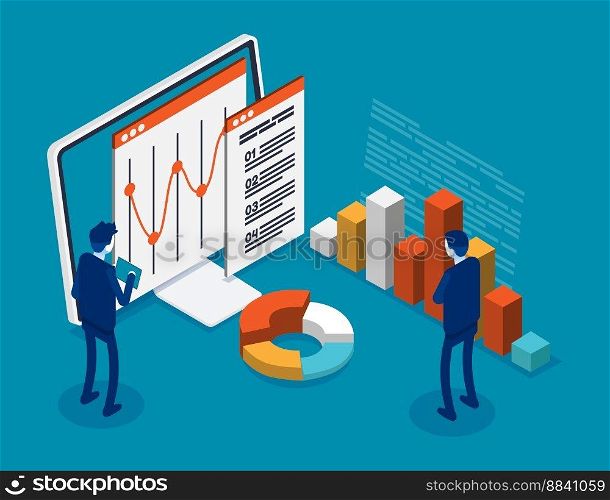 Business expert team for data analysis. Isometric business analytics and management concept