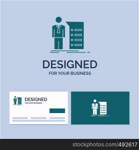 Business, explanation, graph, meeting, presentation Business Logo Glyph Icon Symbol for your business. Turquoise Business Cards with Brand logo template.. Vector EPS10 Abstract Template background
