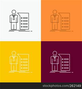Business, explanation, graph, meeting, presentation Icon Over Various Background. Line style design, designed for web and app. Eps 10 vector illustration