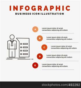 Business, explanation, graph, meeting, presentation Infographics Template for Website and Presentation. Line Gray icon with Orange infographic style vector illustration. Vector EPS10 Abstract Template background