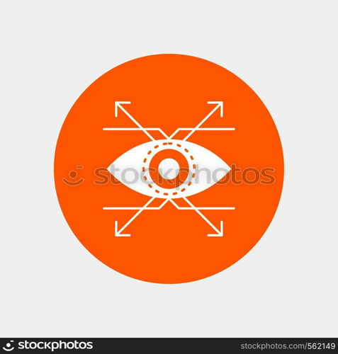 Business, eye, look, vision White Glyph Icon in Circle. Vector Button illustration. Vector EPS10 Abstract Template background