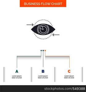 Business, eye, marketing, vision, Plan Business Flow Chart Design with 3 Steps. Glyph Icon For Presentation Background Template Place for text.. Vector EPS10 Abstract Template background