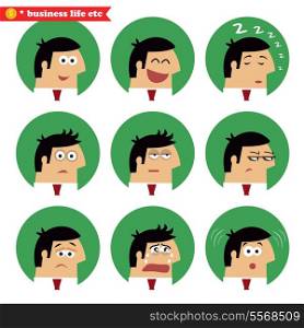 Business facial emotions, isolated icons set vector illustration