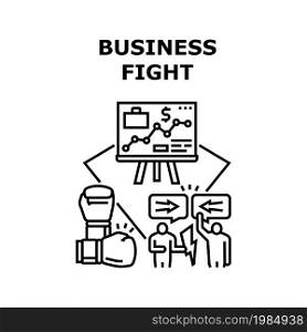 Business Fight Vector Icon Concept. Business Fight And Businesspeople Or Managers Competition. Planning And Analyzing Financial Strategy, Company Competitive Organization Black Illustration. Business Fight Vector Concept Black Illustration