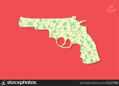 business finance concept, dollar currency money Finance gun revolver ,Financial threat . Vector illustration flat design