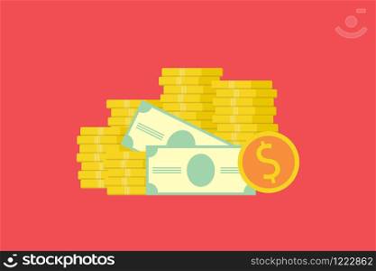 business finance concept, money Coins and banknotes . Vector illustration flat design