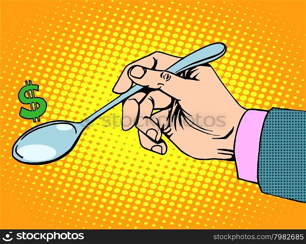 Business Finance concept sign dollar spoon pop art retro style. Currency exchange and the us economy. Business Finance concept sign dollar spoon