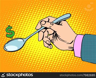 Business Finance concept sign dollar spoon pop art retro style. Currency exchange and the us economy. Business Finance concept sign dollar spoon
