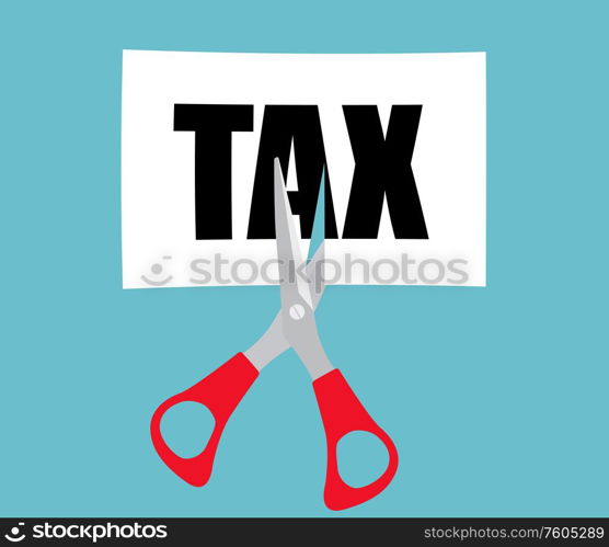 Business finance concept with scissors cutting word tax. Vector Illustration EPS10. Business finance concept with scissors cutting word tax. Vector Illustration