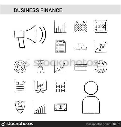 Business Finance hand drawn Icon set style, isolated on white background. - Vector
