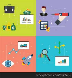 Business, finance, investment, prediction, vision and growth icons. Concepts of  investment opportunity, business visionary, growth vision  and finance decision. Flat design icons in vector illustration.