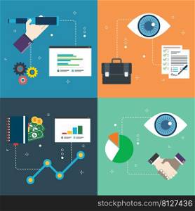 Business, finance, investment, prediction, vision and growth icons. Concepts of  business prediction, business vision, growth prediction and success vision. Flat design icons in vector illustration.