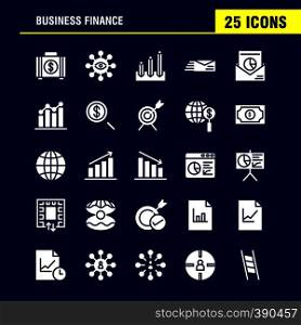 Business Finance Solid Glyph Icon Pack For Designers And Developers. Icons Of Bag, Briefcase, Business, Fashion, Finance, Business, Eye, Mission, Vector