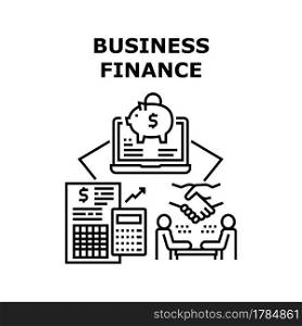Business Finance Vector Icon Concept. Business Finance Counting Income And Expanse, Researching Annual Financial Report And Audit. Investment And Safe Money In Piggy Bank Black Illustration. Business Finance Vector Concept Color Illustration