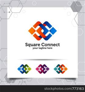 Business finance vector logo design with concept of linked shape and square connect infinity symbol icon illustration.