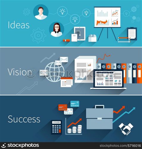 Business flat banner set with ideas vision success isolated vector illustration