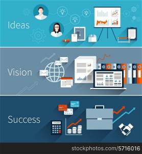 Business flat banner set with ideas vision success isolated vector illustration